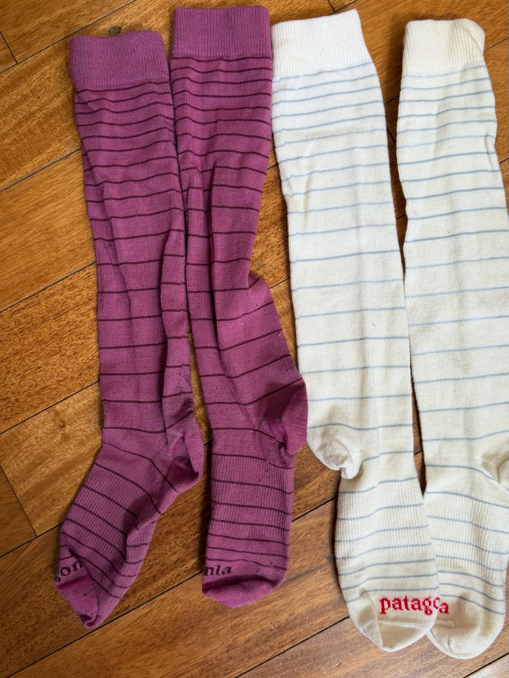 Patagonia Knee-High Socks in Purple Stripe and White Stripe